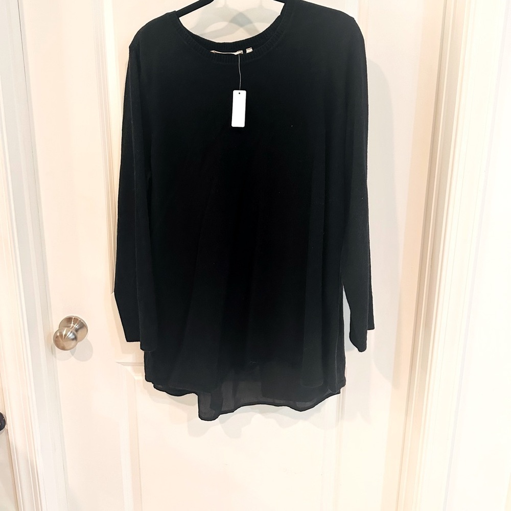 Women’s 1X Soft Surroundings Wool Blend Sweater Black With Back Design NWT